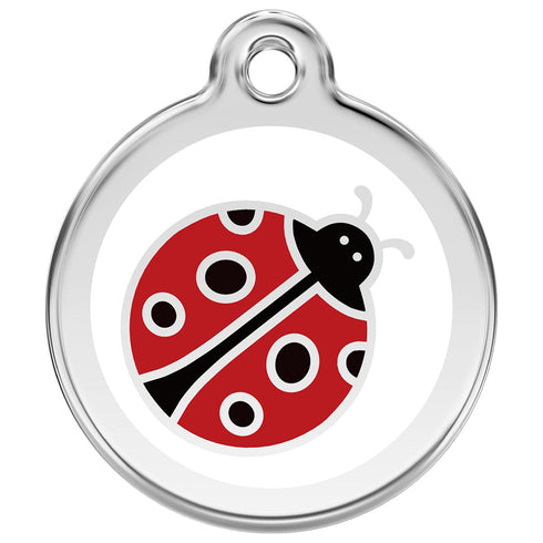 Stainless Steel And Enamel Ladybug White Dog ID Tag