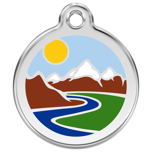 Stainless Steel And Enamel Mountains Dog ID Tag