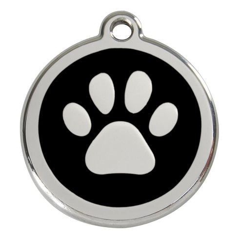Stainless Steel And Enamel Paw Print Black Dog ID Tag