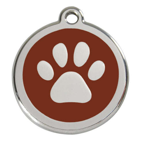Stainless Steel And Enamel Paw Print Brown Dog ID Tag