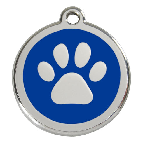 Stainless Steel And Enamel Paw Print Dark Blue Dog ID Tag
