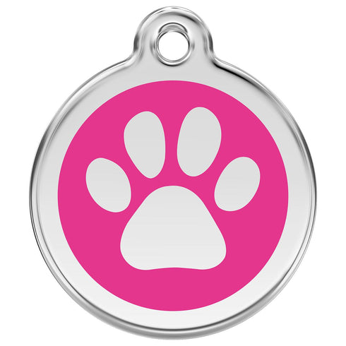 Stainless Steel And Enamel Paw Print Hot Pink Dog ID Tag