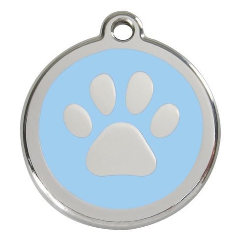 Stainless Steel And Enamel Paw Print Light Blue Dog ID Tag