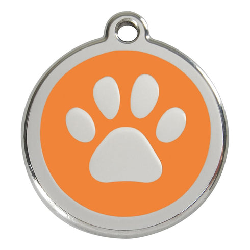 Stainless Steel And Enamel Paw Print Orange Dog ID Tag