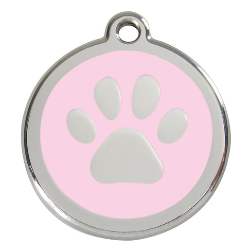 Stainless Steel And Enamel Paw Print Pink Dog ID Tag