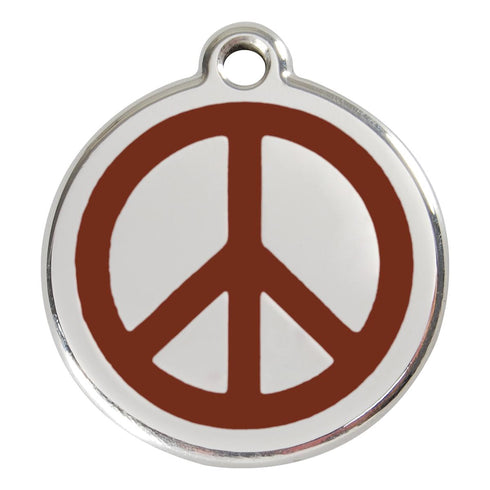 Stainless Steel And Enamel Peace Sign Brown Dog ID Tag