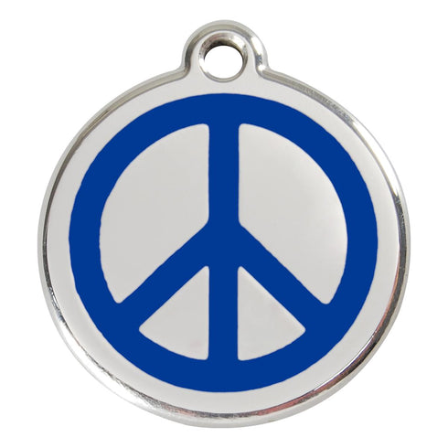 Stainless Steel And Enamel Peace Sign Dark Blue Dog ID Tag