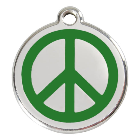 Stainless Steel And Enamel Peace Sign Green Dog ID Tag