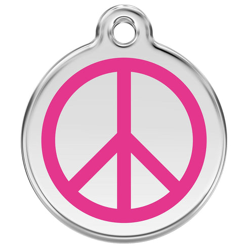 Stainless Steel And Enamel Peace Sign Hot Pink Dog ID Tag