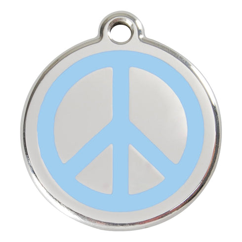 Stainless Steel And Enamel Peace Sign Light Blue Dog ID Tag