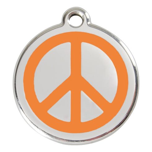 Stainless Steel And Enamel Peace Sign Orange Dog ID Tag