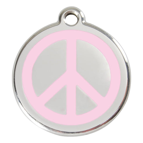 Stainless Steel And Enamel Peace Sign Pink Dog ID Tag