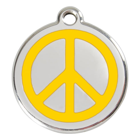 Stainless Steel And Enamel Peace Sign Yellow Dog ID Tag