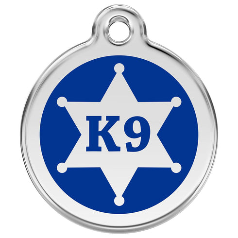 Stainless Steel And Enamel Sheriff Dark Blue Dog ID Tag