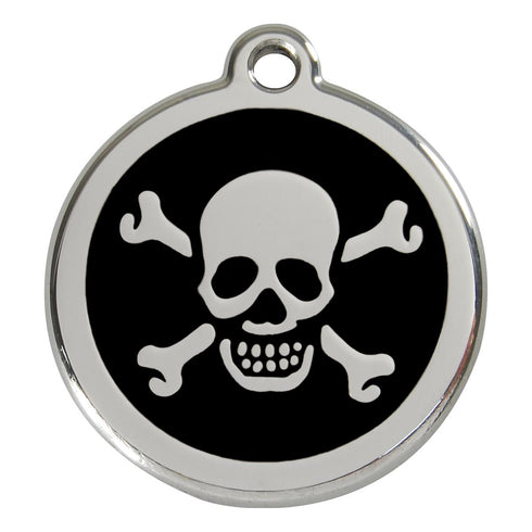 Stainless Steel And Enamel Skull And Crossbones Black Dog ID Tag