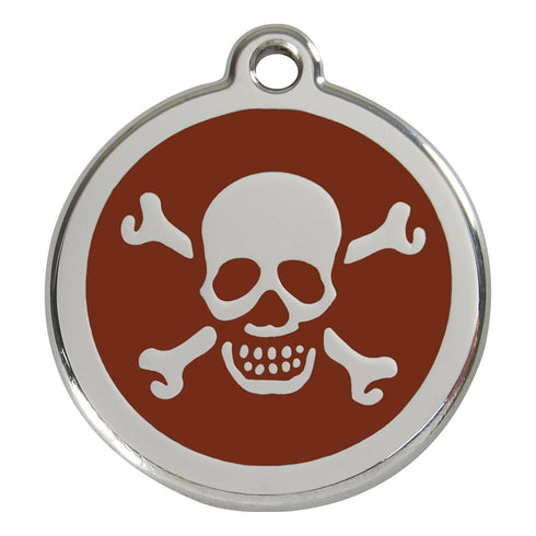 Stainless Steel And Enamel Skull And Crossbones Brown Dog ID Tag