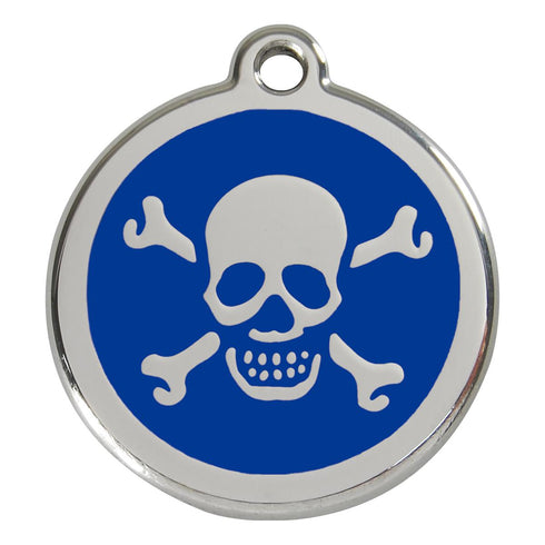 Stainless Steel And Enamel Skull And Crossbones Dark Blue Dog ID Tag