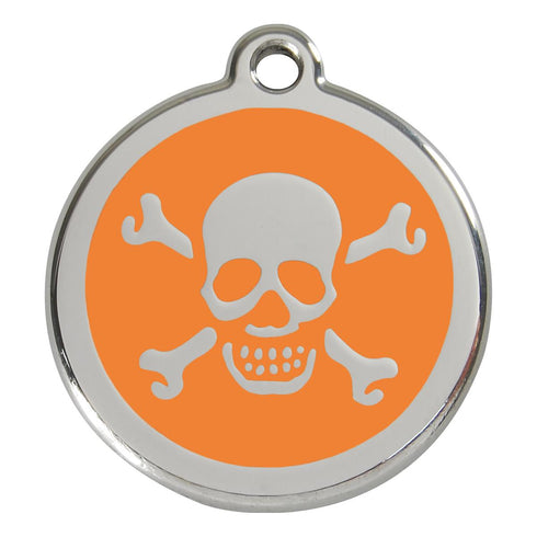Stainless Steel And Enamel Skull And Crossbones Orange Dog ID Tag