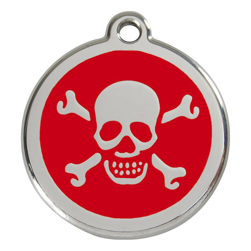 Stainless Steel And Enamel Skull And Crossbones Red Dog ID Tag