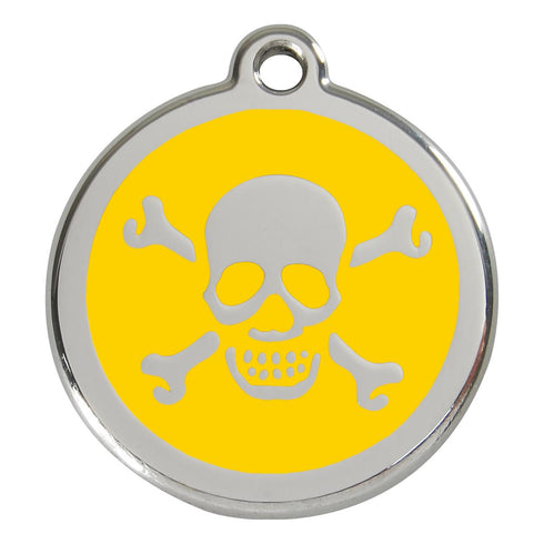 Stainless Steel And Enamel Skull And Crossbones Yellow Dog ID Tag