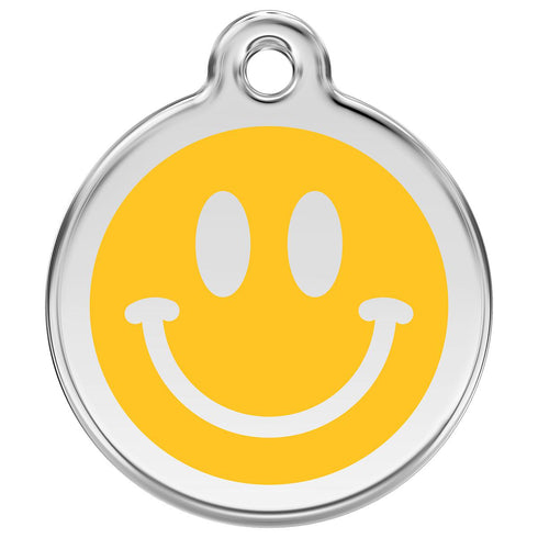 Stainless Steel And Enamel Smiley Face Yellow Dog ID Tag