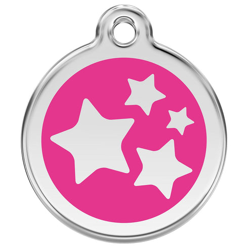 Stainless Steel And Enamel Stars Hot Pink Dog ID Tag