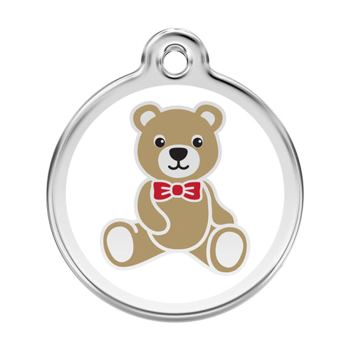 Stainless Steel And Enamel Teddy Bear Dog ID Tag