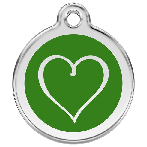 Stainless Steel And Enamel Tribal Heart Green Dog ID Tag
