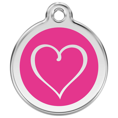 Stainless Steel And Enamel Tribal Heart Hot Pink Dog ID Tag