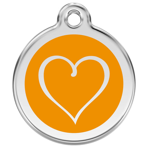 Stainless Steel And Enamel Tribal Heart Orange Dog ID Tag