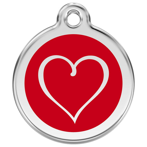 Stainless Steel And Enamel Tribal Heart Red Dog ID Tag