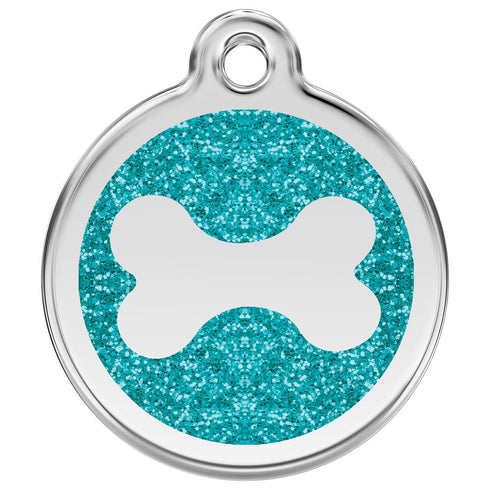 Stainless Steel And Glitter Enamel Bone Aqua Dog ID Tag