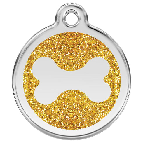 Stainless Steel And Glitter Enamel Bone Gold Dog ID Tag