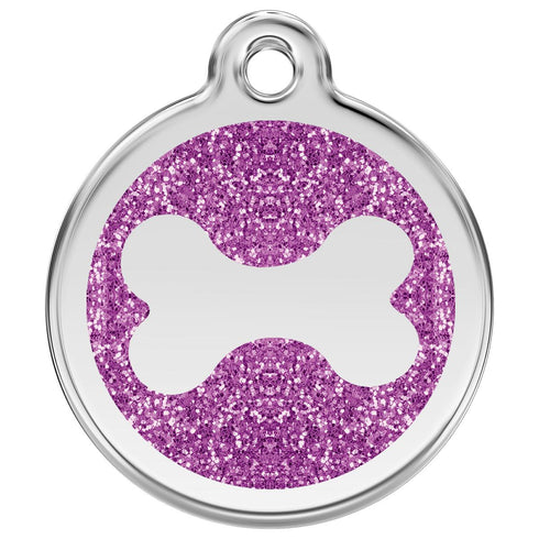 Stainless Steel And Glitter Enamel Bone Purple Dog ID Tag