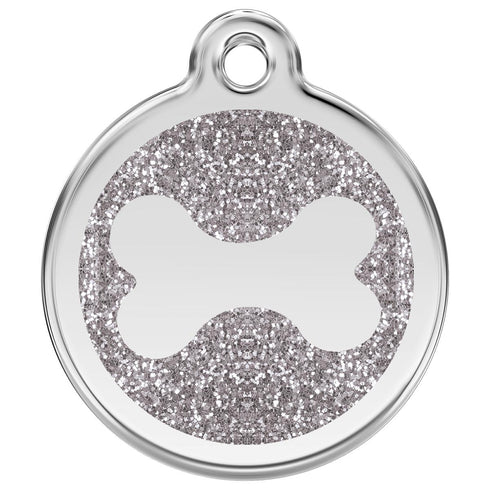 Stainless Steel And Glitter Enamel Bone Silver Dog ID Tag