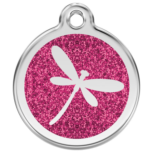 Stainless Steel And Glitter Enamel Dragonfly Dog ID Tag