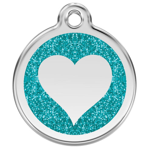 Stainless Steel And Glitter Enamel Heart Aqua Dog ID Tag