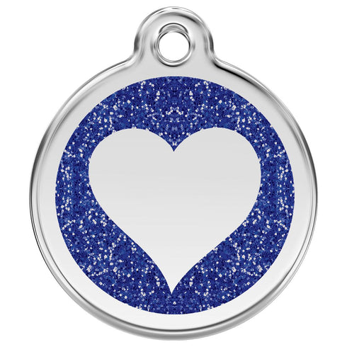 Stainless Steel And Glitter Enamel Heart Dark Blue Dog ID Tag