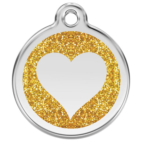 Stainless Steel And Glitter Enamel Heart Gold Dog ID Tag