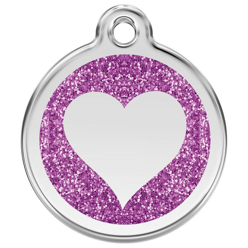 Stainless Steel And Glitter Enamel Heart Purple Dog ID Tag