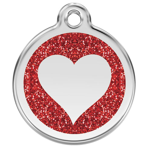 Stainless Steel And Glitter Enamel Heart Red Dog ID Tag