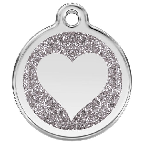 Stainless Steel And Glitter Enamel Heart Silver Dog ID Tag