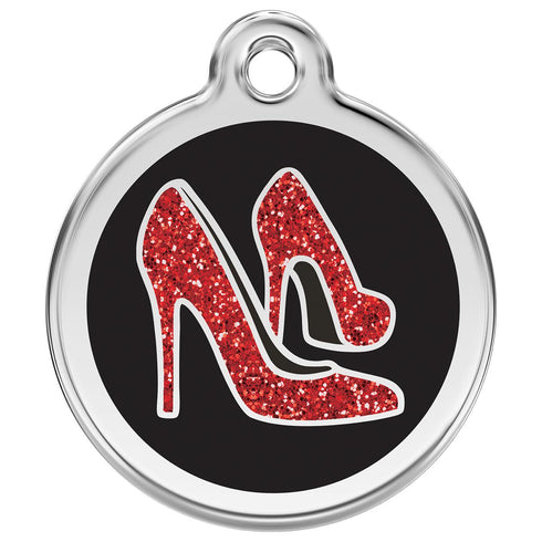 Stainless Steel And Glitter Enamel Red Shoe Dog ID Tag