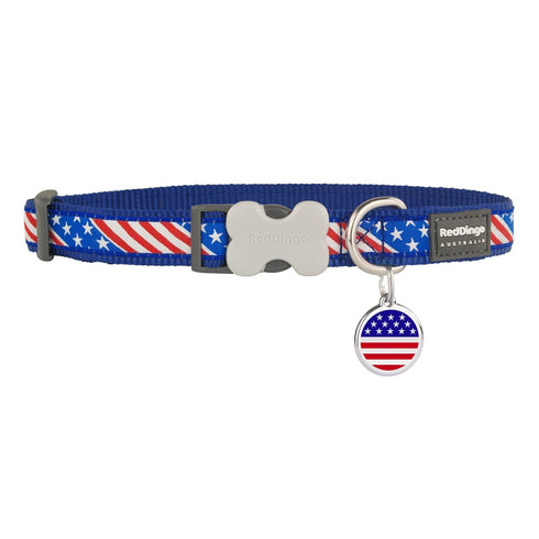 Stars And Stripes Dark Blue Dog Collar/Tag Set