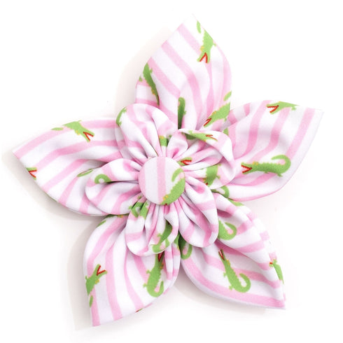 Stripe Alligators Dog Collar Flower