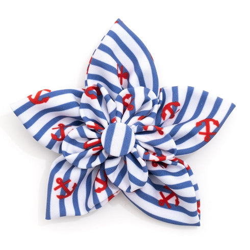 Stripe Anchors Dog Collar Flower