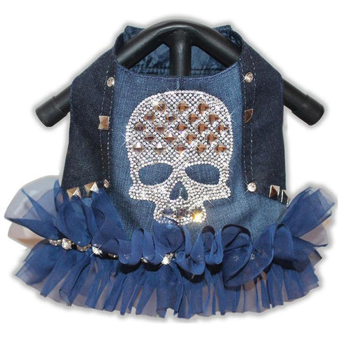 Studded Crystal Bling Denim Dog Harness Vest