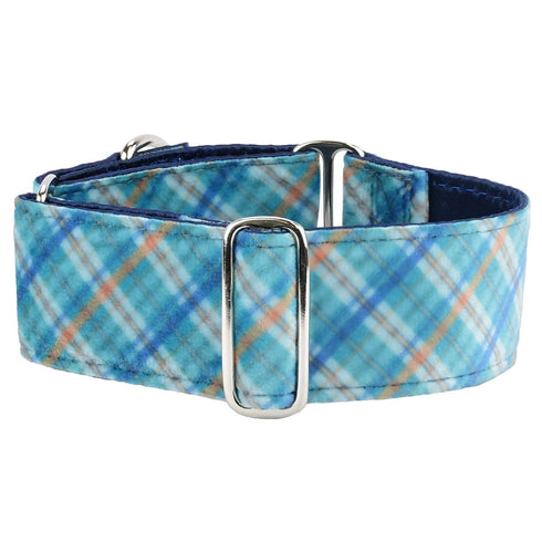 Swiss Velvet Dog Collar Blue Plaid
