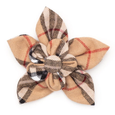 Tan Plaid Dog Collar Flower