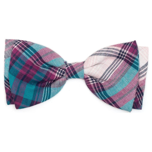 Teal/Purple Plaid Dog Bow Tie Large